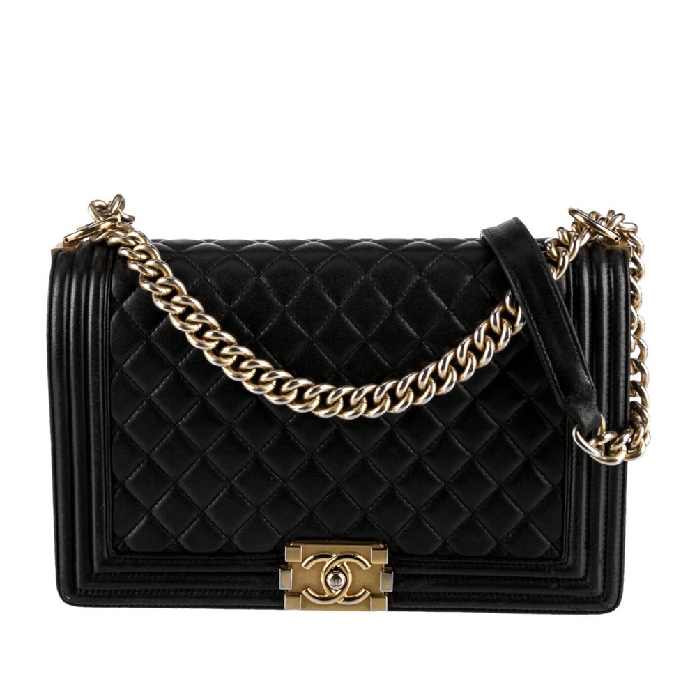 Chanel Large Boy Bag Black and Gold Quilted Crossbody Bag